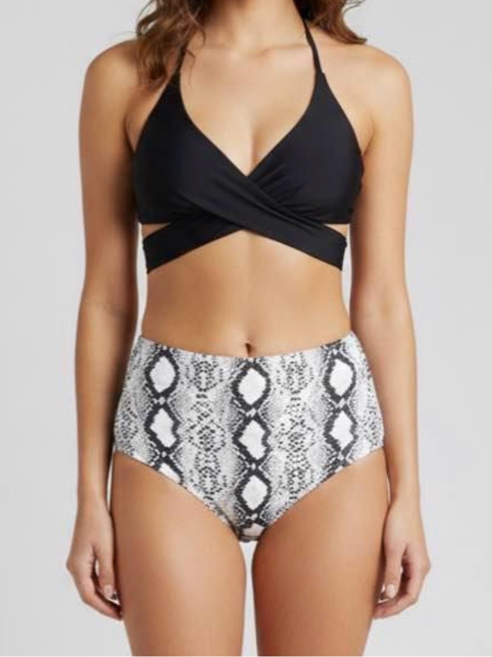 High Waist Snake Print Bikini Set - Size S